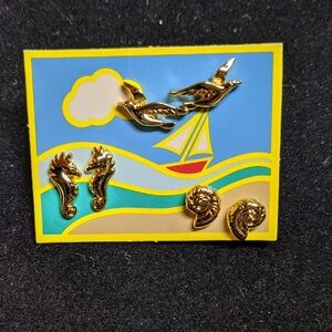 AVON Vintage Summer Sail Earring Trio, Goldtone, Pierced, NOS